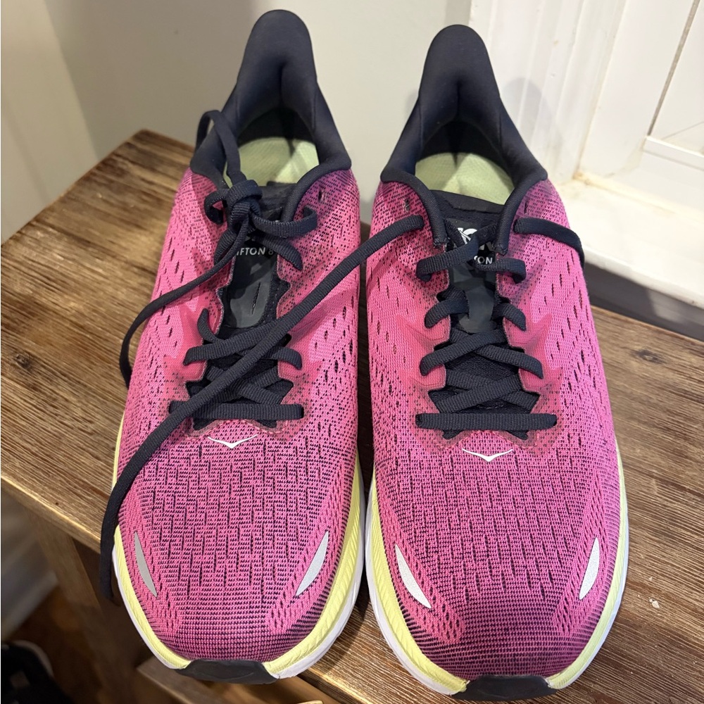 LIKE NEW Hoka Clifton 8.5 b Color Blue Graphite/ Ibis Rose - Picture 2 of 11